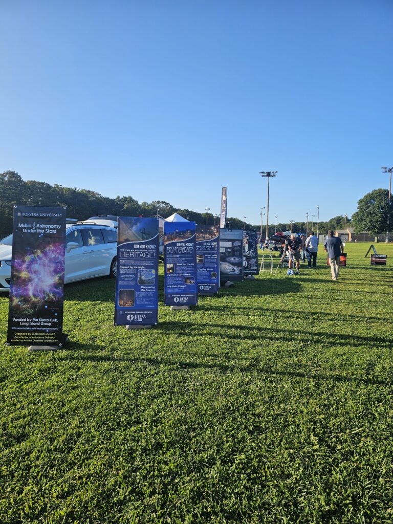 Astronomy information banners lined up for the public to read